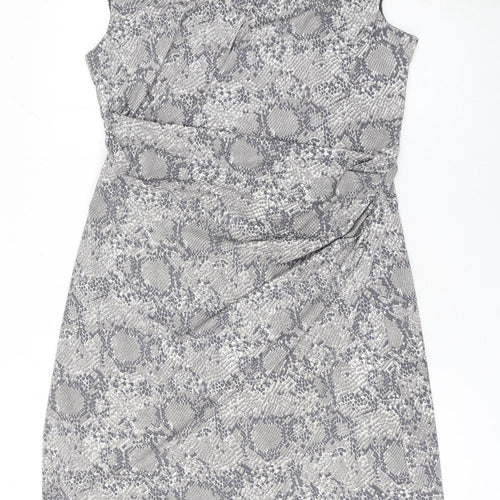 Connected Apparel Women’s Grey Animal Print Sheath Dress Size 14