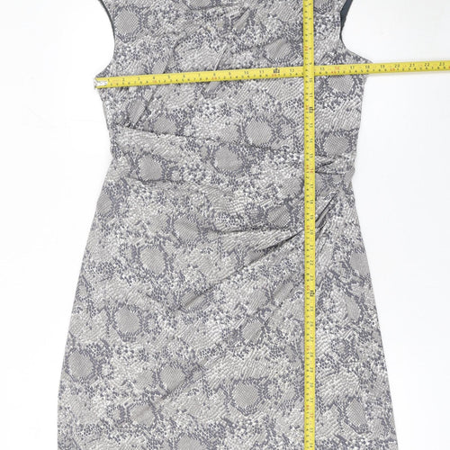 Connected Apparel Women’s Grey Animal Print Sheath Dress Size 14