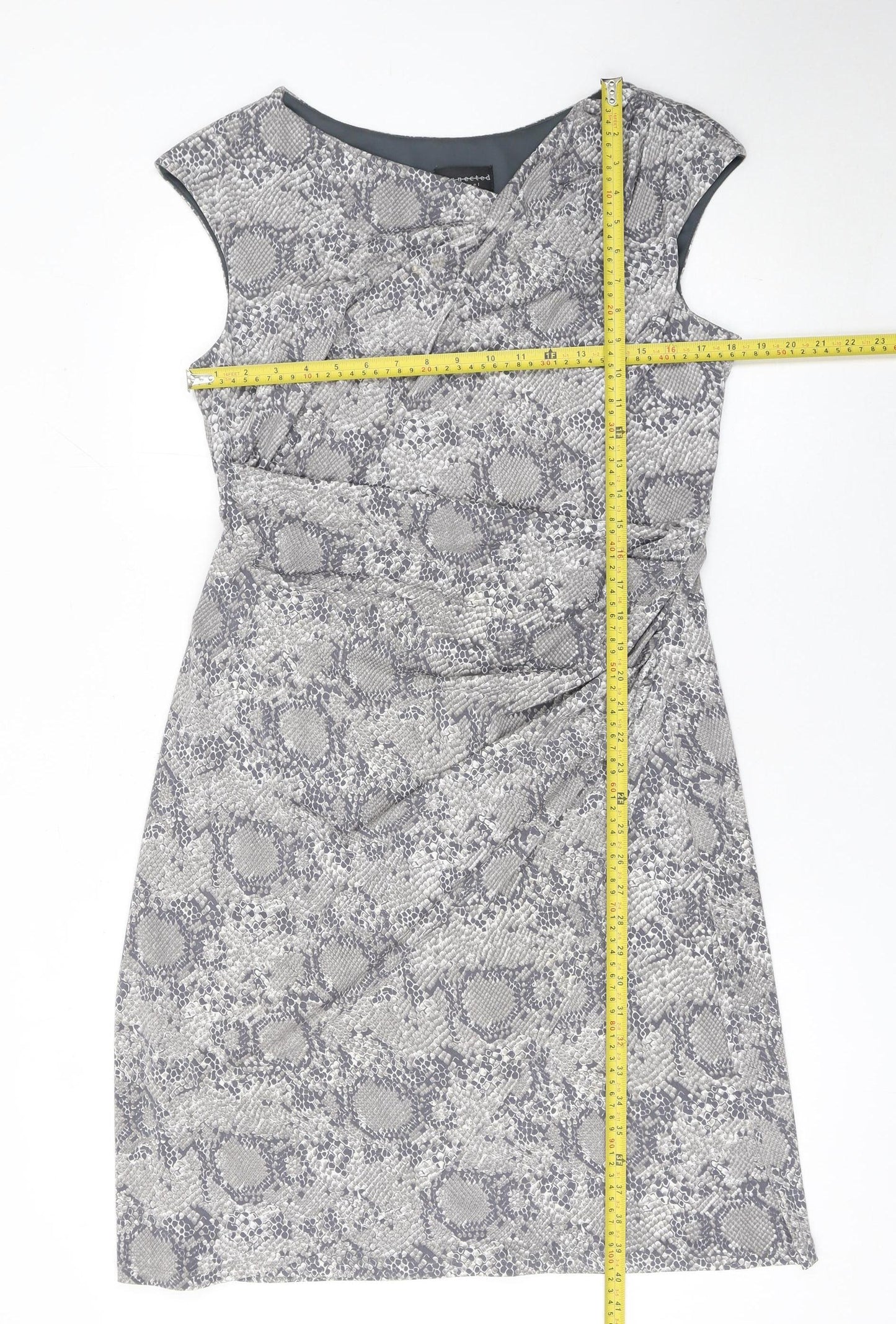 Connected Apparel Women’s Grey Animal Print Sheath Dress Size 14