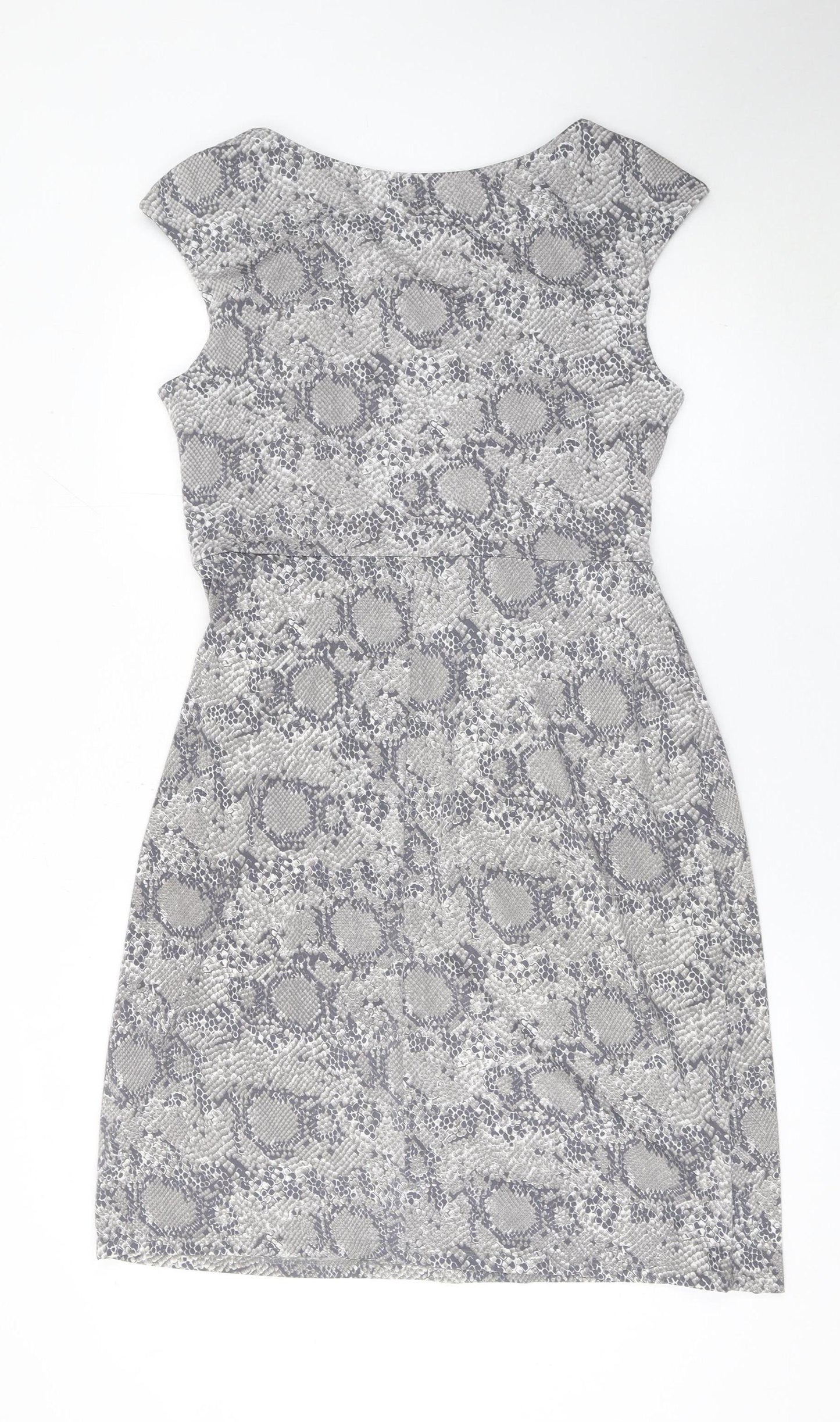 Connected Apparel Women’s Grey Animal Print Sheath Dress Size 14