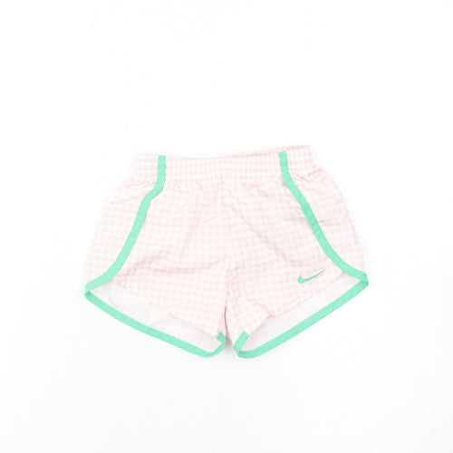Nike Girls Pink Check Dri-FIT Athletic Shorts 2-3 Years