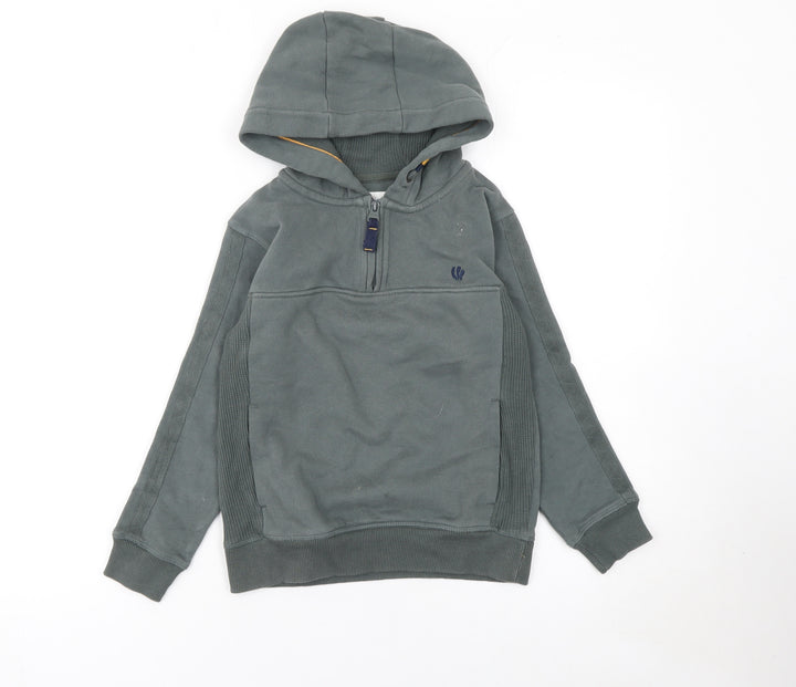 FatFace Boys Grey 7-8 Years Half Zip Hooded Cotton Blend Sweatshirt