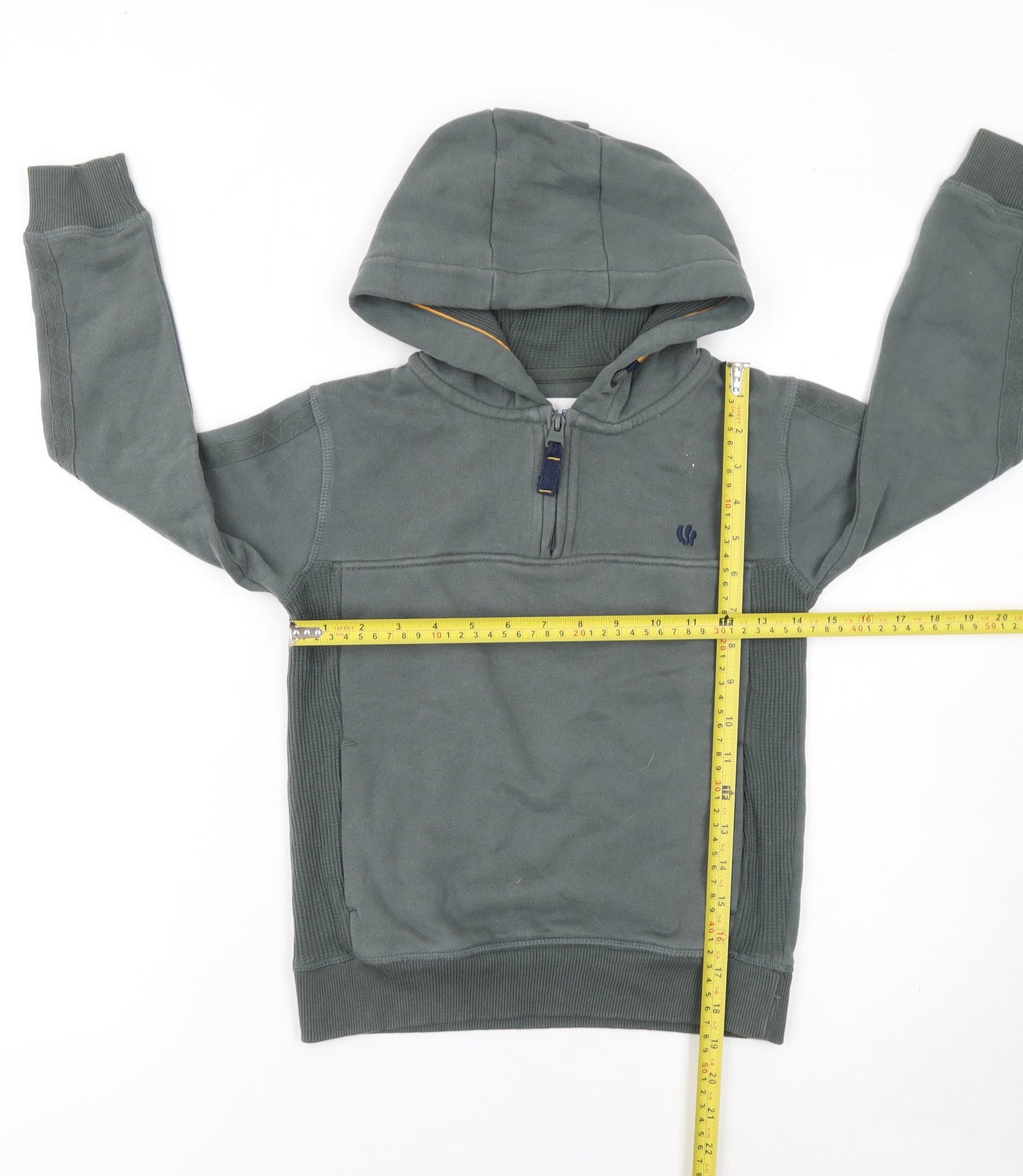 FatFace Boys Grey 7-8 Years Half Zip Hooded Cotton Blend Sweatshirt