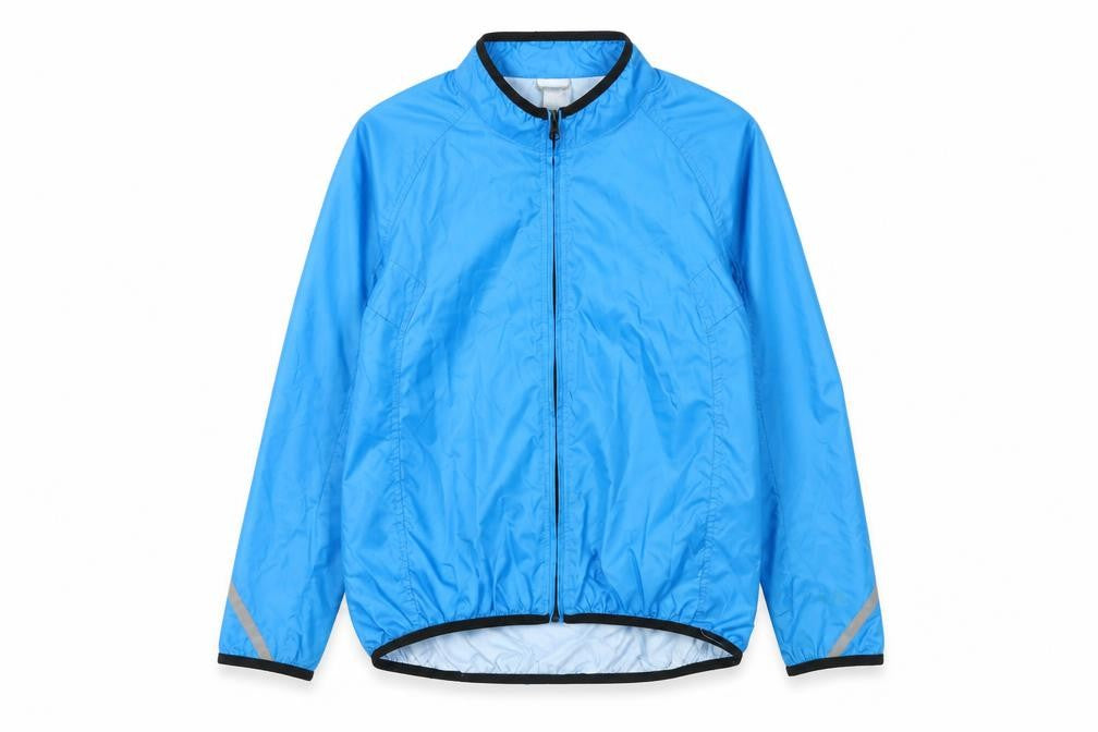 Front view of Decathlon boys’ blue 12 years windbreaker jacket lightweight zip activewear