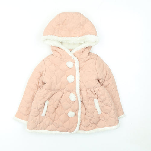 Tahari Girls Pink Quilted Hooded Faux Fur Trim Coat 2 Years