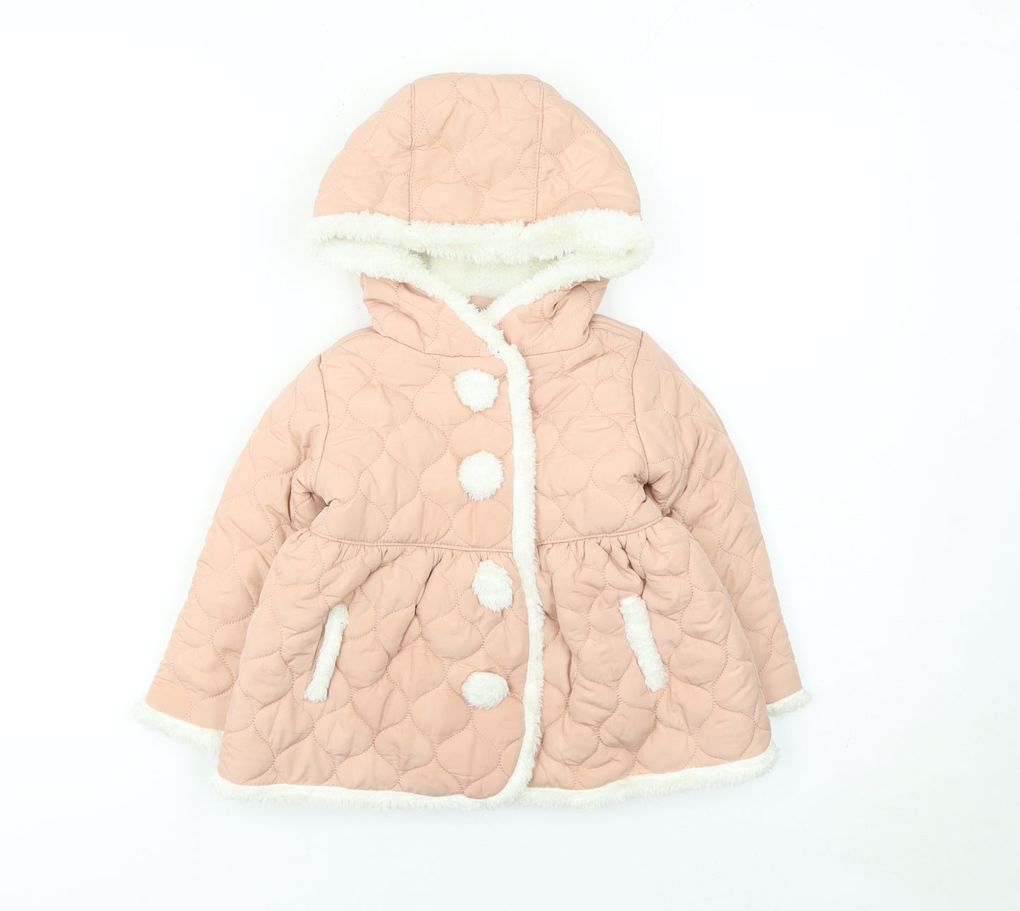 Tahari Girls Pink Quilted Hooded Faux Fur Trim Coat 2 Years