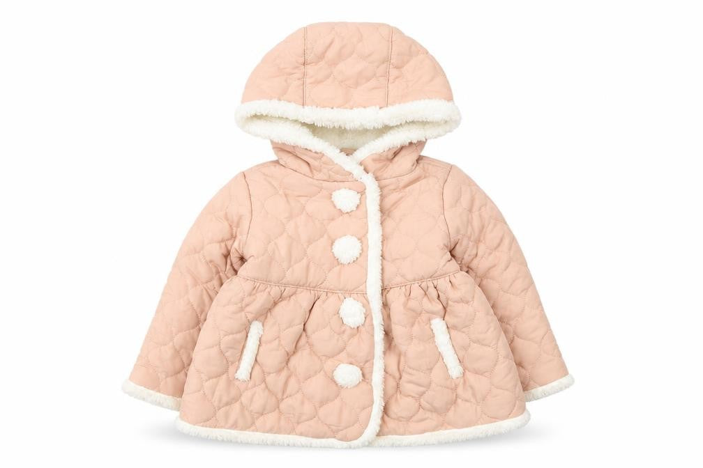 Tahari Girls Pink Quilted Hooded Faux Fur Trim Coat 2 Years
