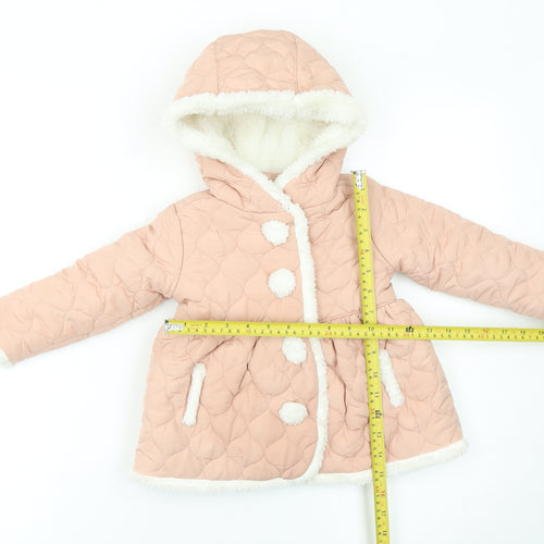 Tahari Girls Pink Quilted Hooded Faux Fur Trim Coat 2 Years
