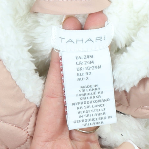 Tahari Girls Pink Quilted Hooded Faux Fur Trim Coat 2 Years