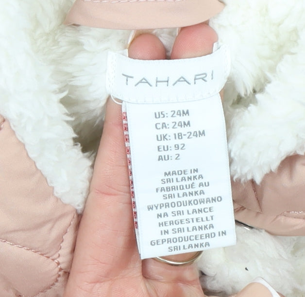 Tahari Girls Pink Quilted Hooded Faux Fur Trim Coat 2 Years