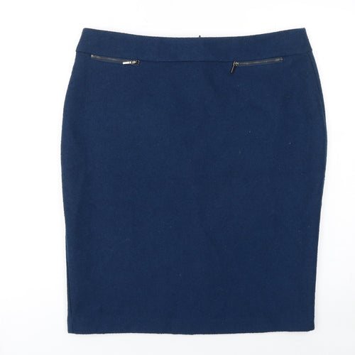 Marks and Spencer Women Blue Wool Blend Pencil Skirt Size 14