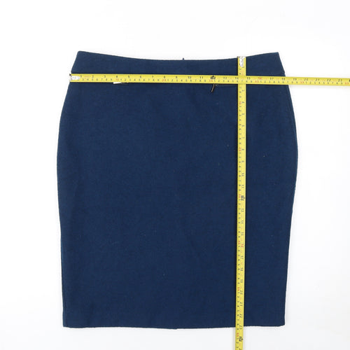 Marks and Spencer Women Blue Wool Blend Pencil Skirt Size 14