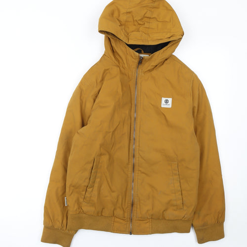 Element Boys Brown Hooded Bomber Jacket Size 14 Years Polyester Cotton