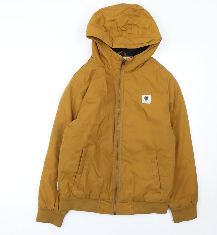 Element Boys Brown Hooded Bomber Jacket Size 14 Years Polyester Cotton
