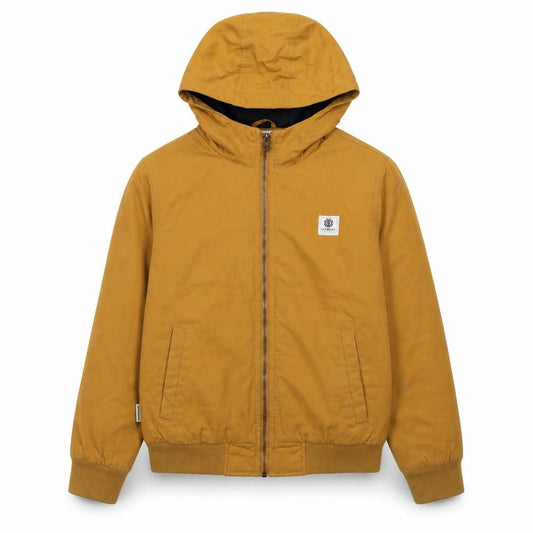 Front view of Element boys’ brown hooded bomber jacket, size 14, years polyester cotton