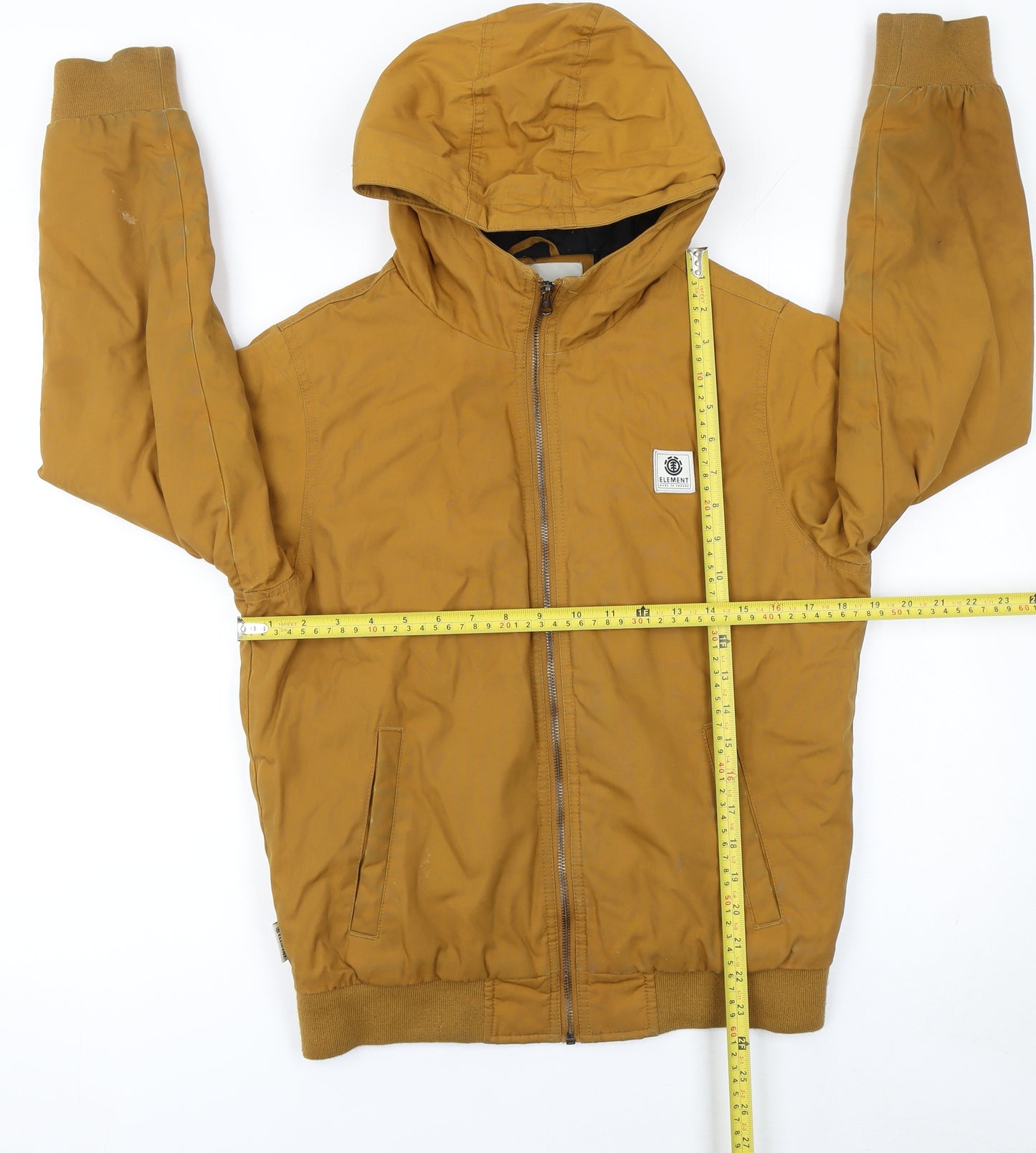 Element Boys Brown Hooded Bomber Jacket Size 14 Years Polyester Cotton