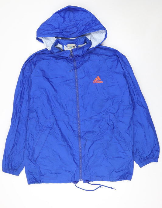 Adidas Men's Blue L Windbreaker Jacket Hooded Full Zip Sportswear