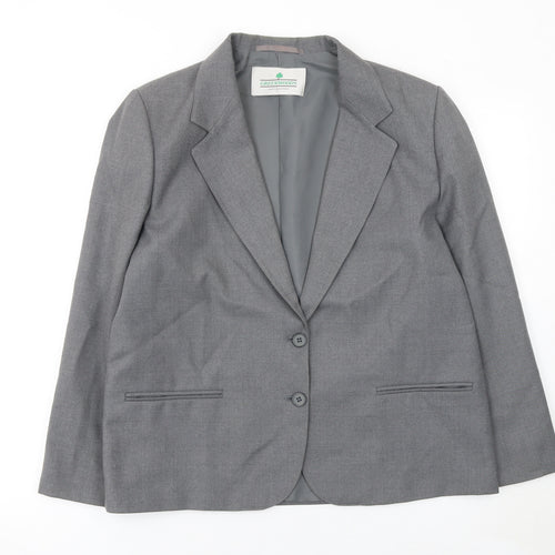 Greenwoods Women Grey Wool Blend Suit Jacket Size 16 Classic Fit