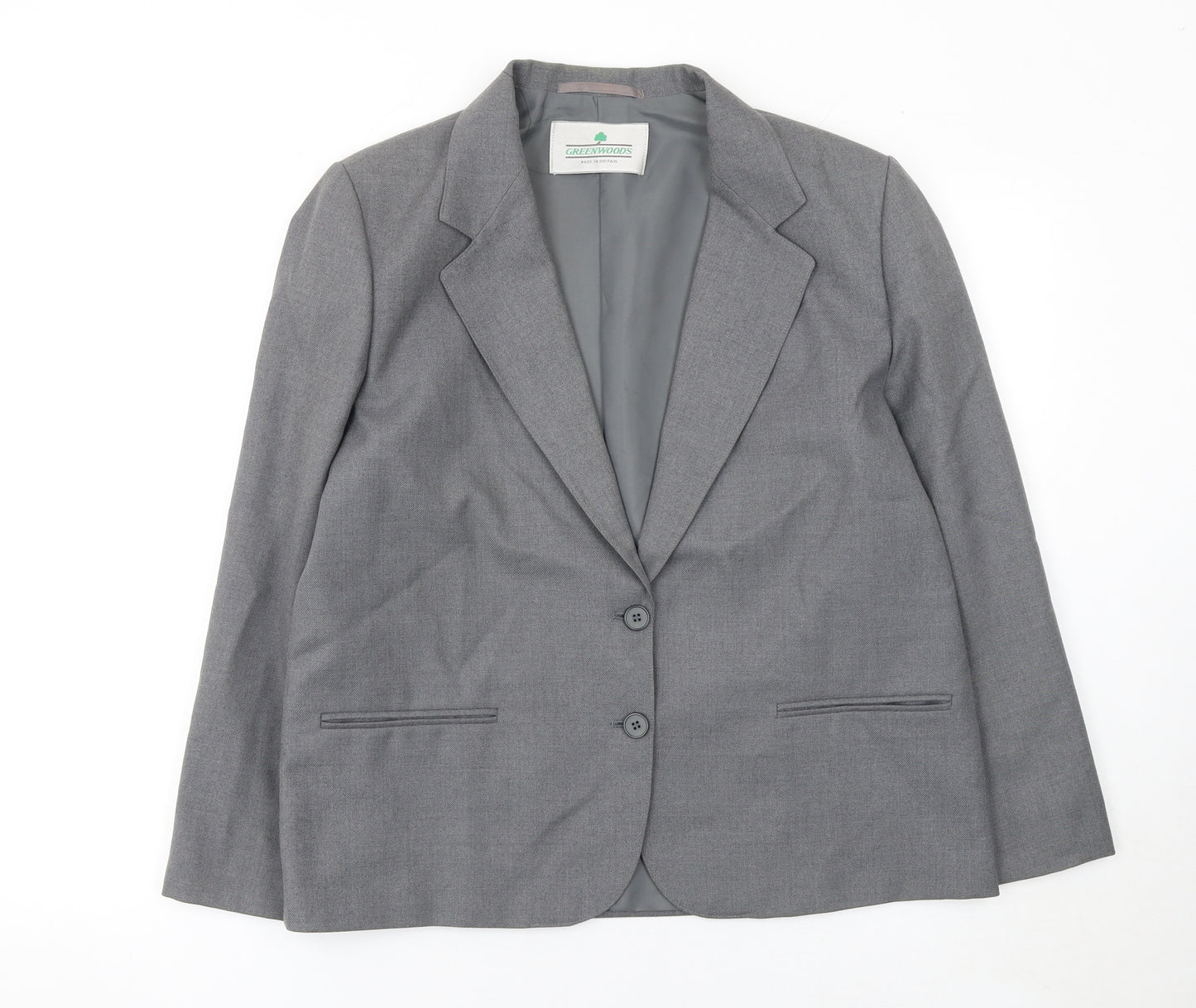 Greenwoods Women Grey Wool Blend Suit Jacket Size 16 Classic Fit