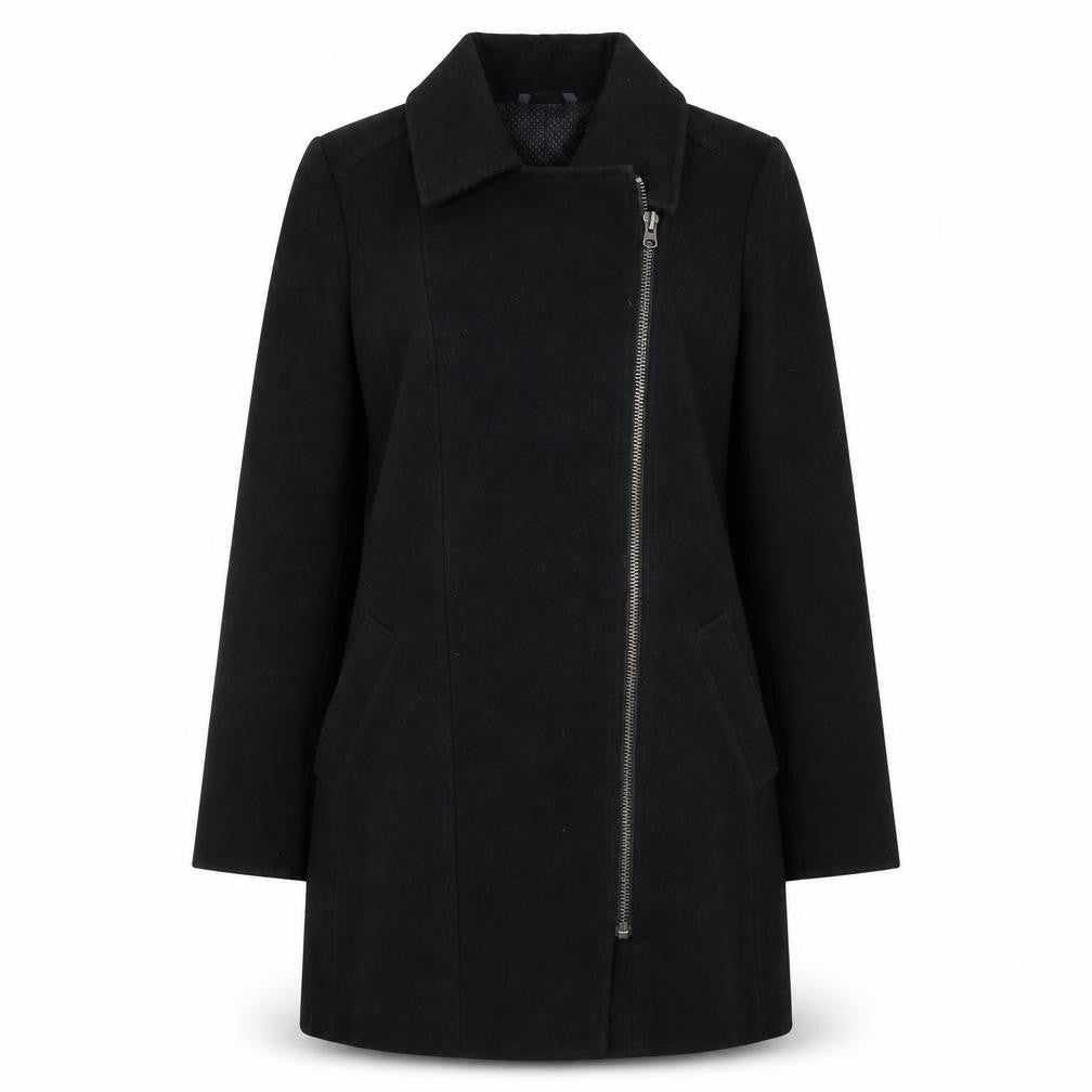 Front view of Marks & Spencer Women’s Black, size UK 12, Mid-Length Zip Coat