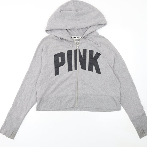 Victoria's Secret PINK Grey Full Zip Hoodie Womens Size 12 Cotton Blend