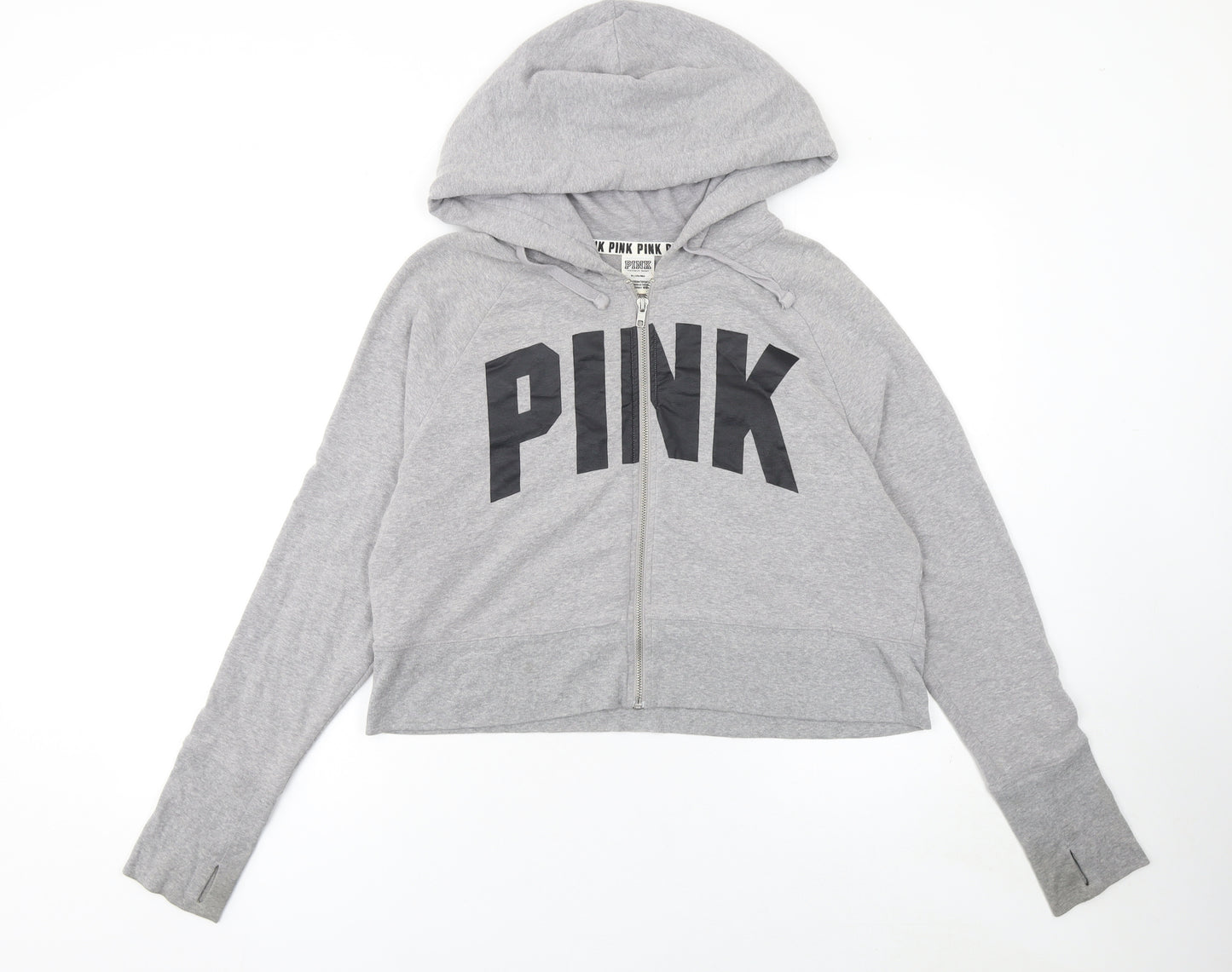 Victoria's Secret PINK Grey Full Zip Hoodie Womens Size 12 Cotton Blend