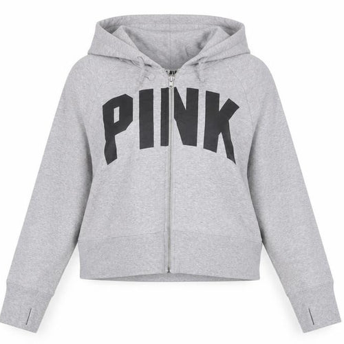 Victoria's Secret PINK Grey Full Zip Hoodie Womens Size 12 Cotton Blend