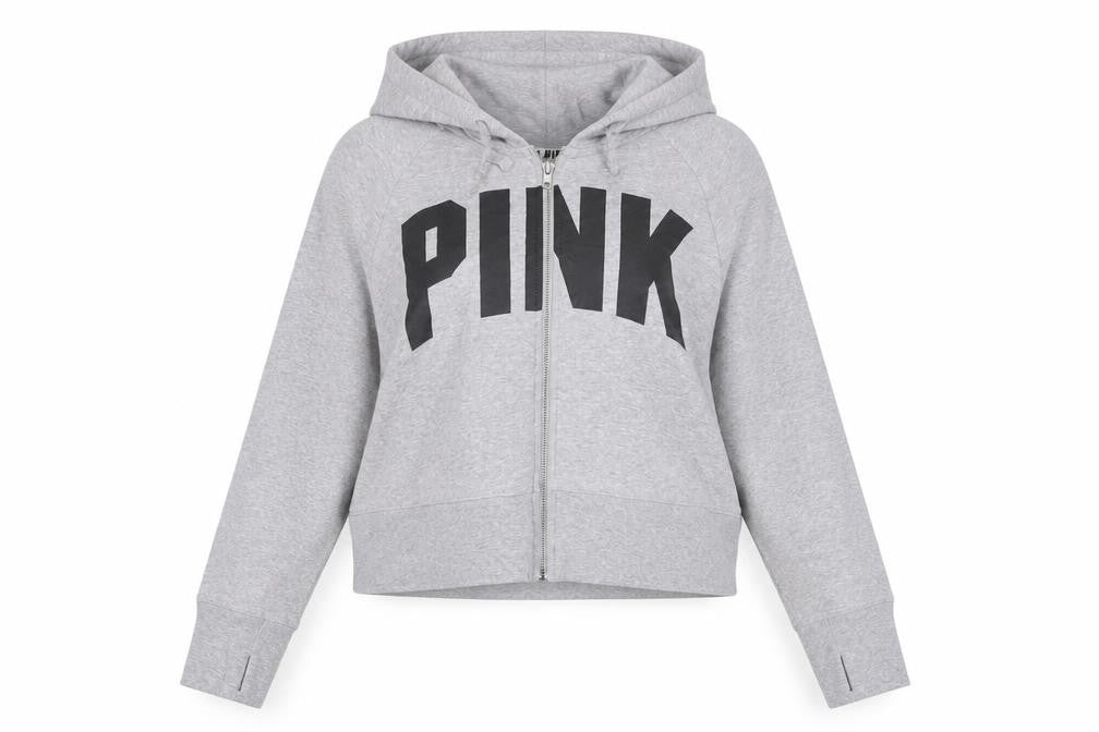 Victoria's Secret PINK Grey Full Zip Hoodie Womens Size 12 Cotton Blend