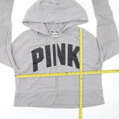 Victoria's Secret PINK Grey Full Zip Hoodie Womens Size 12 Cotton Blend