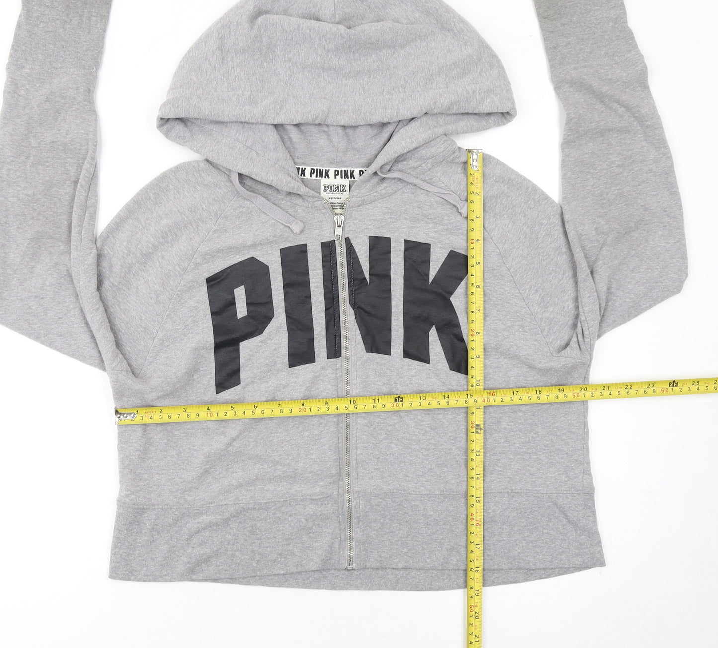 Victoria's Secret PINK Grey Full Zip Hoodie Womens Size 12 Cotton Blend