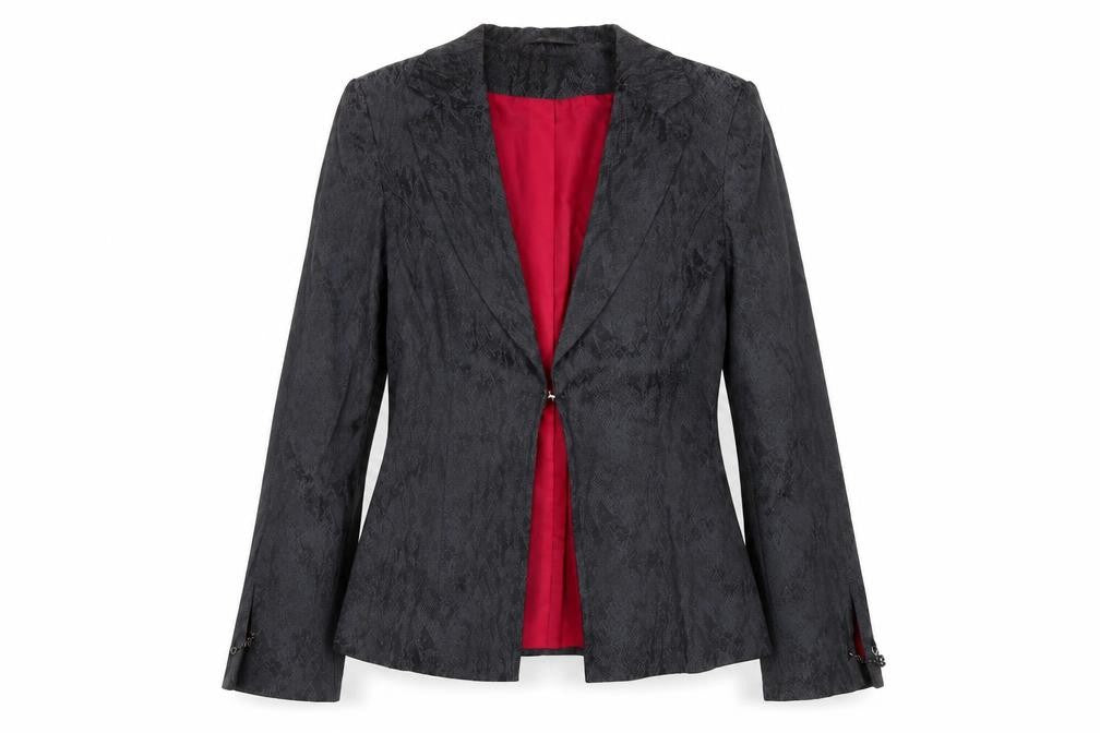 Front view of Bay Women's Black Textured Blazer Jacket, size 12, Viscose Blend