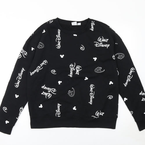 Disney Women Black Sweatshirt Small Walt Disney Print Crew Neck