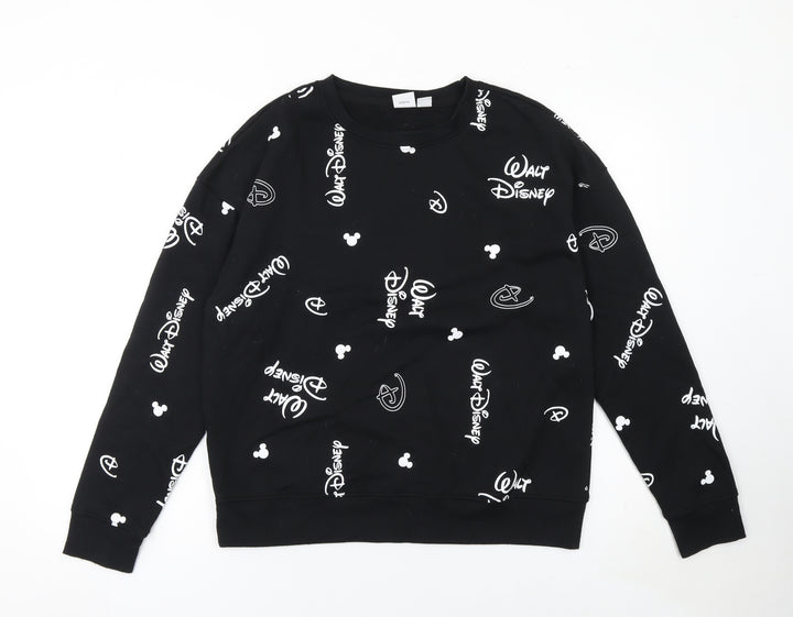 Disney Women Black Sweatshirt Small Walt Disney Print Crew Neck