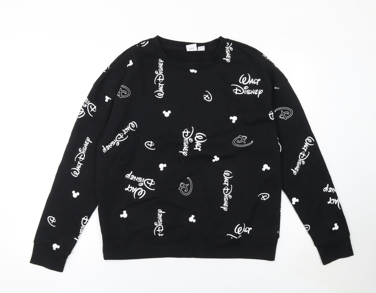 Disney Women Black Sweatshirt Small Walt Disney Print Crew Neck