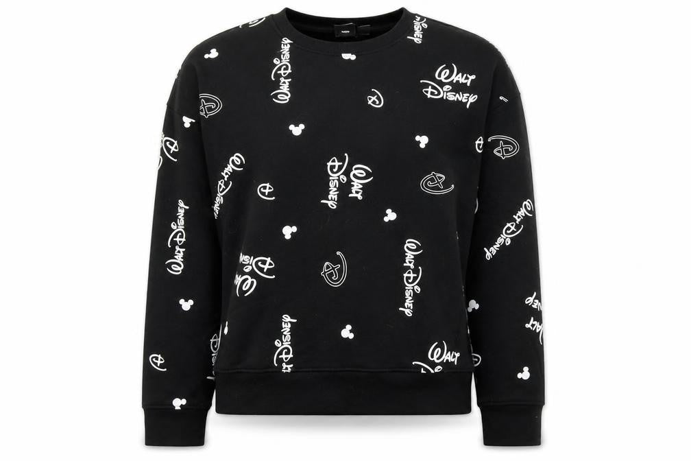 Disney Women Black Sweatshirt Small Walt Disney Print Crew Neck