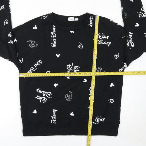 Disney Women Black Sweatshirt Small Walt Disney Print Crew Neck