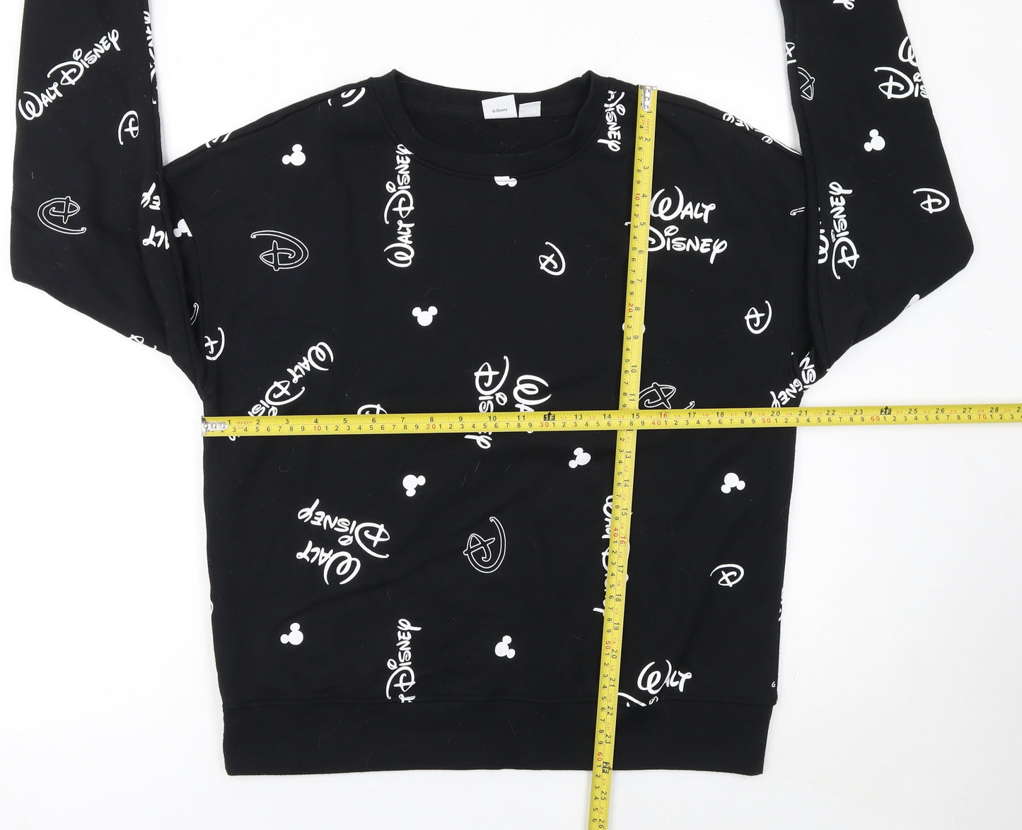 Disney Women Black Sweatshirt Small Walt Disney Print Crew Neck