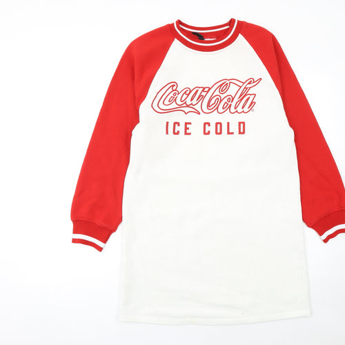 H&M Women’s Coca-Cola Red White Long Sleeve T-Shirt Dress XS