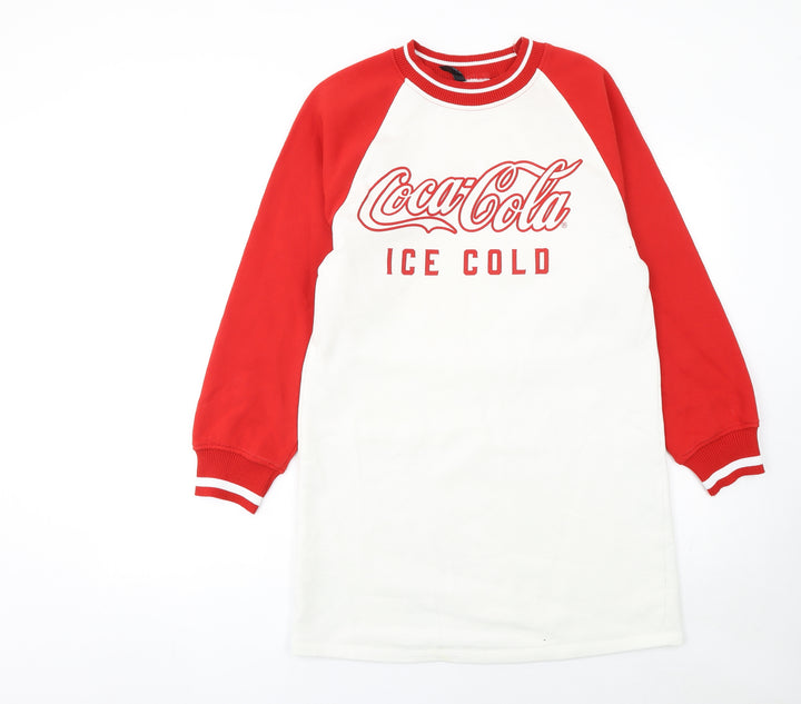 H&M Women’s Coca-Cola Red White Long Sleeve T-Shirt Dress XS