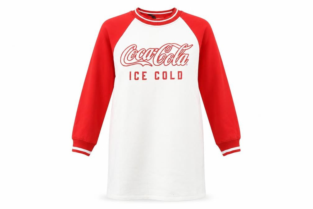 H&M Women’s Coca-Cola Red White Long Sleeve T-Shirt Dress XS