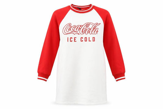 Front view of H&M Women’s Coca-Cola Red White Long Sleeve T-Shirt Dress XS