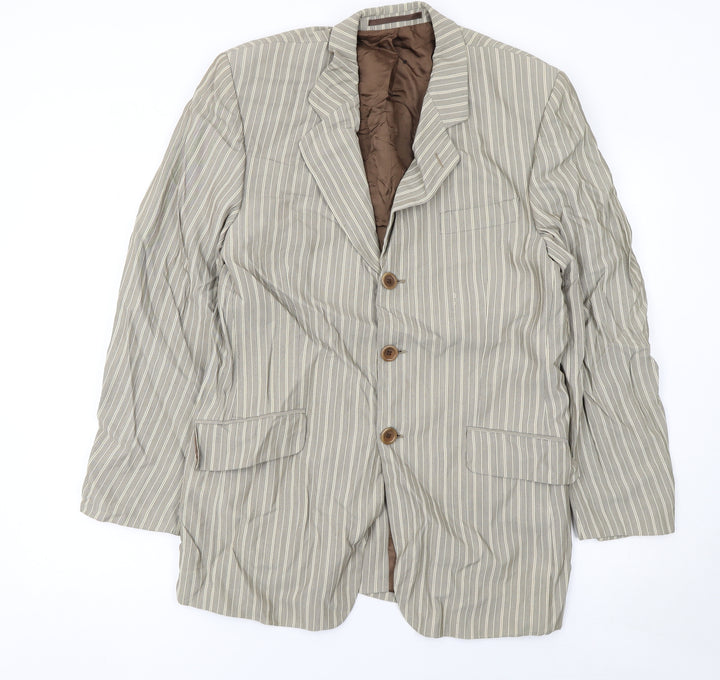 Obvious Men's Beige Striped Wool Blend Blazer Jacket Size 50 Reg