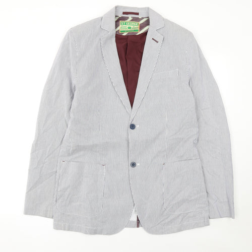 St George by Duffer Men's Blue Striped Cotton Blazer Jacket M