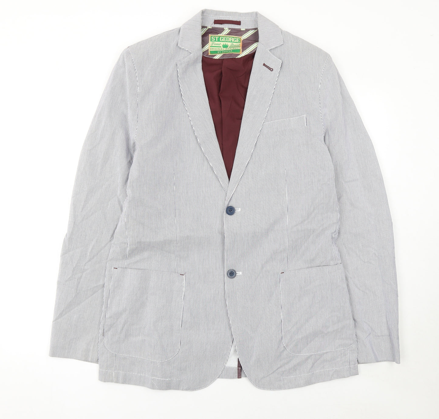 St George by Duffer Men's Blue Striped Cotton Blazer Jacket M