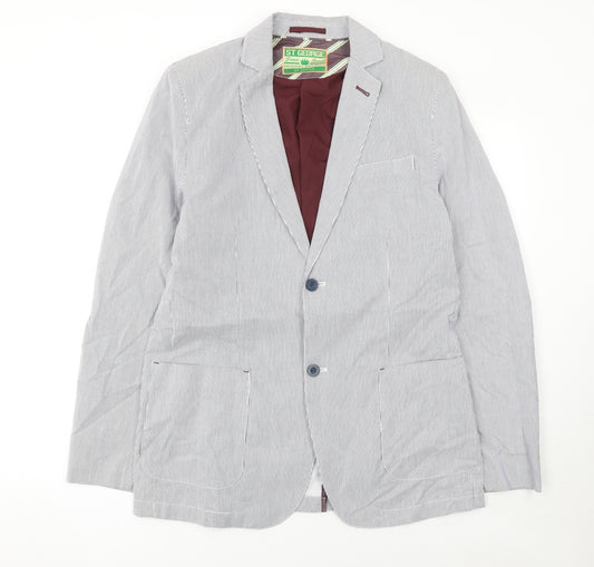 St George by Duffer Men's Blue Striped Cotton Blazer Jacket M