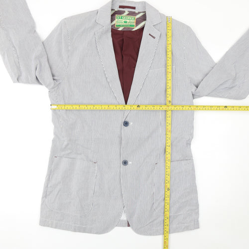 St George by Duffer Men's Blue Striped Cotton Blazer Jacket M