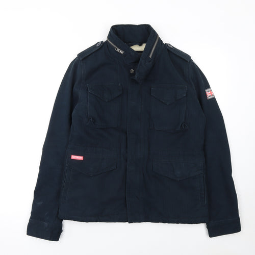 Superdry Women’s Blue Cotton Military Jacket Size S Lined Zip Pockets