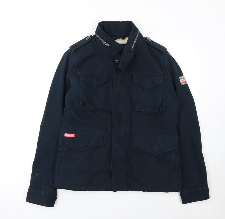 Superdry Women’s Blue Cotton Military Jacket Size S Lined Zip Pockets