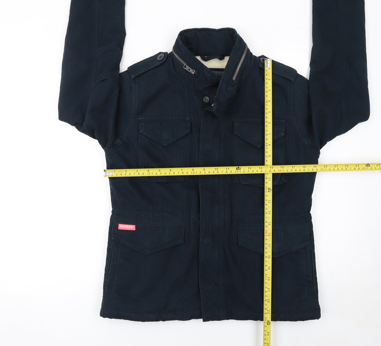 Superdry Women’s Blue Cotton Military Jacket Size S Lined Zip Pockets