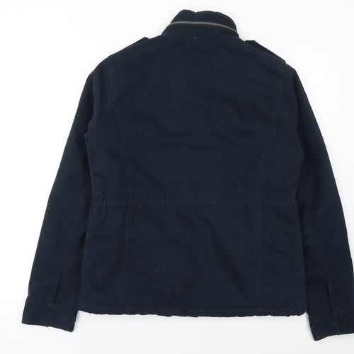 Superdry Women’s Blue Cotton Military Jacket Size S Lined Zip Pockets